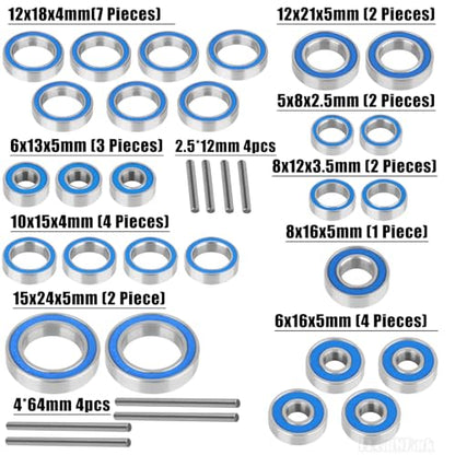 Steel Bearing Kit & Bearing Screw Kit Upgrades Part for 1/10 Big Rock 3s BLX/Granite 3s BLX/Senton 3s BLX/Typhon 3s BLX,RC Bearing Kit Rubber Seals Hops Up,Navy Blue - color: Navy Blue - (27 Pcs)