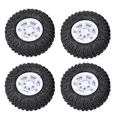 4PCS 1.55inch Tyres Beadlock Plastic Wheel Rims Hub Rubber Tires Set Compatible with 1:10 RC Crawler Axial AX90069 D90 TF2 Tamiya CC01 LC70 MST JIMNY (White) - color: White-85mm
