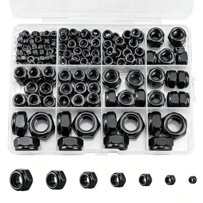 191 Pack Lock Nuts, Black 304 (A2-70) Nylon Insert Locknuts | M3 M4 M5 M6 M8 M10 M12 Lock Nuts, Stainless Steel Standard Inch Thread Nylock Nuts - color: Black, size: Metric