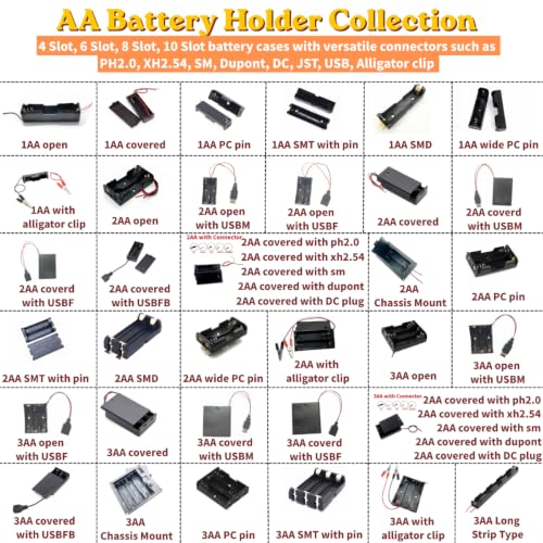 10 Pcs AA Battery Holder 1 Cell with Cover/ON Off Switch/Wire Leads, 1xAA Battery Case for Technology Production Toy Models Accessory DIY - size: 1AA covered
