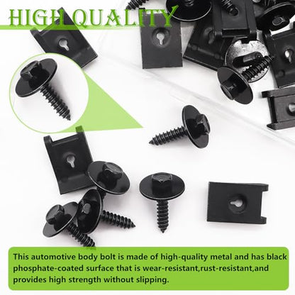mxuteuk 50PCS M4.2 U-Nut Clips & Hex Head Automotive Body Fender Bolts Kit,for Most Cars Fender,Engine Undertray Cover, Engine Cover & Bumper Fender Liner - color: Black-M4.2