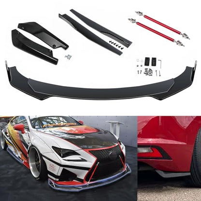 x xotic tech 9Pcs Front Bumper Lip Chin Spoiler + Side Skirt Winglets Diffuser + Rear Bumper Canard Splitter Car Body Kits + Red Adjustable 8"-11" Support Rods Universal Fit Most Vehicles - color: Red, size: Full Wide Body Kit w/8"-11" Rod
