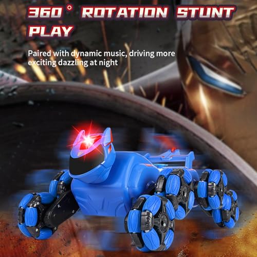 Remote Control Car, Gesture Sensing RC Stunt Car, 8WD Transform Robotdog Climbing Toys with Spary and Light, 360° Rotating, 2.4GHz 8 Wheels RC Cars with 2 Batteries (Red) - color: Red, size: 2 Batteries