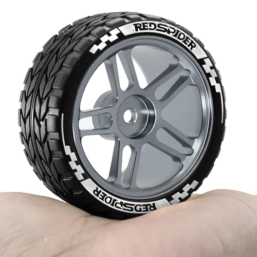REDSPIDER RC Soft Rubber 1/10 On Road Tires 4PCS for Traxxas 4 Tec 2.0 Tamiya TT01 XV01 Kyosho WR8 Sakura WLtoys HPI HSP 1:10 RC Scale Touring On Road Racing Car Wheel Rims (Titanium) - color: Titanium