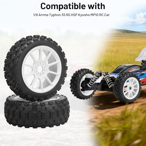 1/8 RC Car Tires and Wheels, daitoku 17mm Hex RC Buggy Tires for 1/8 Arrma Typhon 3S 6S HSP Kyosho MP10 (White)