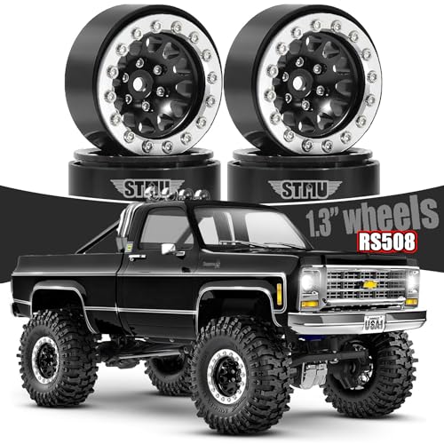 1.3" Aluminium Beadlock Wheels, RC Crawler Upgrade Parts for TRX4M SCX24 1/24 1/18 Scale RC Crawler Cars (black) - color: black