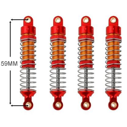 4PCS 53mm/59mm/66mm Aluminum Shocks Absorbers Oil Threaded Damper for 1/18 RC Crawler TRX4M TRX-4M Bronco Defender K10 Upgrade Parts,Silver Color Spring (59mm red) - color: 59mm red