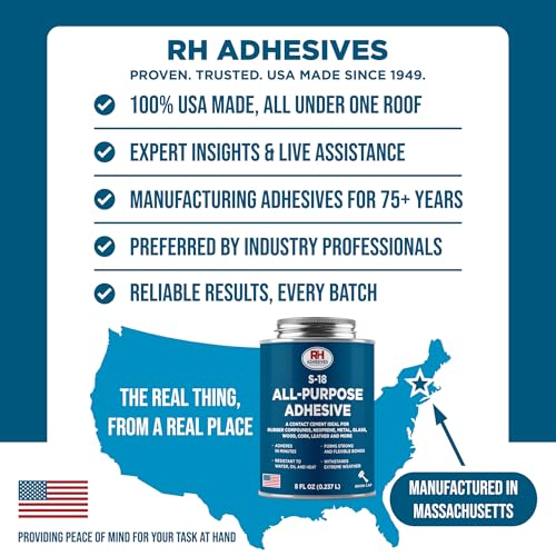 S-18 All-Purpose Adhesive, 8 oz. can - Multi-Purpose, Rubber, Metal, Leather, Felt, Wood, Neoprene, Glass, Flexible, Waterproof, Long Lasting - RH Adhesives - size: 8 oz