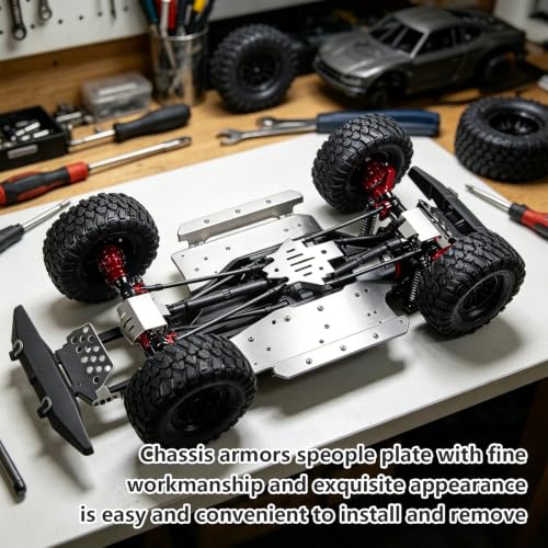 5Pcs Chassis Armor Protector Plate, RC Chassis Protector Armors Parts, Silver Chassis Skid Plate Set with Screws, Stainless Steel RC Skid Plates Replacement for 82056-4