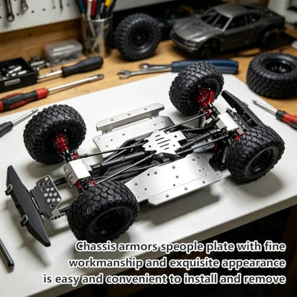 5Pcs Chassis Armor Protector Plate, RC Chassis Protector Armors Parts, Silver Chassis Skid Plate Set with Screws, Stainless Steel RC Skid Plates Replacement for 82056-4