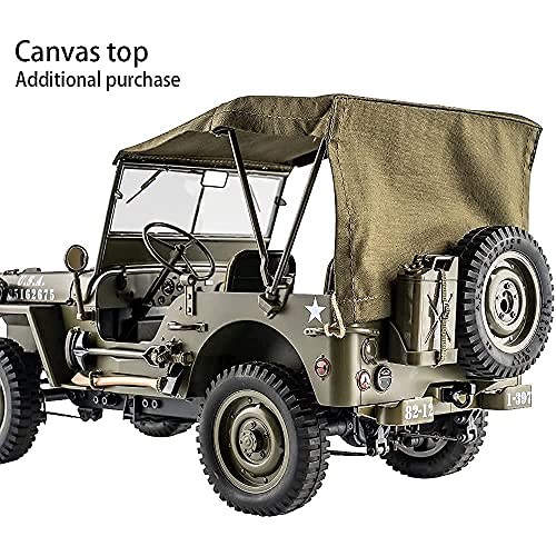 FMS Rochobby RC Car 112 1941 MB Scaler Willys Jeep Remote Control Crawler Military Truck 4x4 Offroad Vehicle with Transmitter Battery and Charger, Small, RC12001RTR Hunter Green