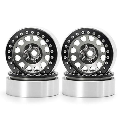 RCLIONS 4PCS Aluminum 2.2" Beadlock Wheels Rims for 1/10 RC Rock Crawler Car Axial Wraith SCX10 SCX10-II TRX4