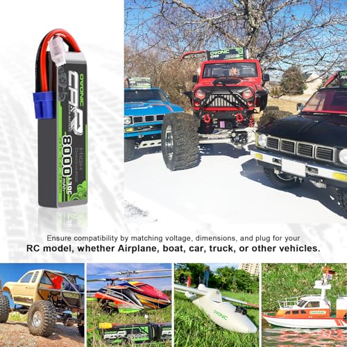 OVONIC 2S LiPo Battery 8000mAh 7.4V 130C RC Battery with EC5 Connector (2 Pack)