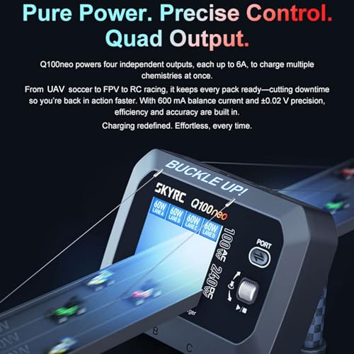 GoolRC Q100neo AC/DC Multi-Function Smart Charger, Lipo Battery Balance Charger Discharger AC 100W DC 240W for 1-4S LiPo/Life/LiIon/LiHV, 1-8S NiMH/NiCd, 3S/6S Pb Batteries
