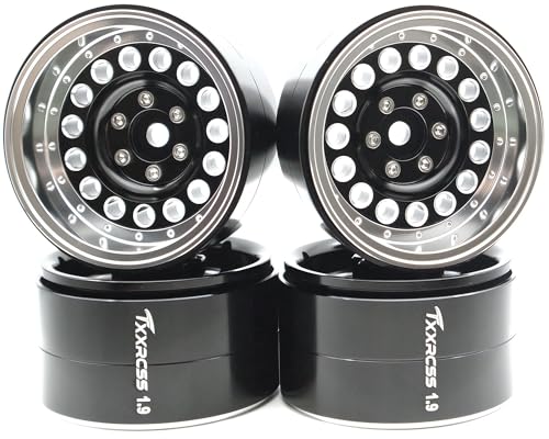 RC 1.9 Inch Beadlock Wheels Negative Offsets 10mm Rims Hex 12mm Aluminum Wheel for TRX4 TRX6 SCX10 Gen8 1/10 RC Crawler Remote Control Car Upgrades Accessories 4pcs (Black & Silver) YK1906 - color: Black & Silver