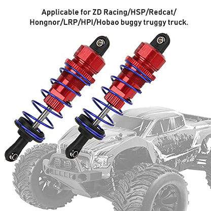 2pcs 92mm RC Oil Pressure Adjustable Front Shock Damper, 1/10 RC Car Shock Absorber, Upgraded Aluminum Alloy Buggy Suspension for ZD Racing 7358 HSP (Red) - color: Red