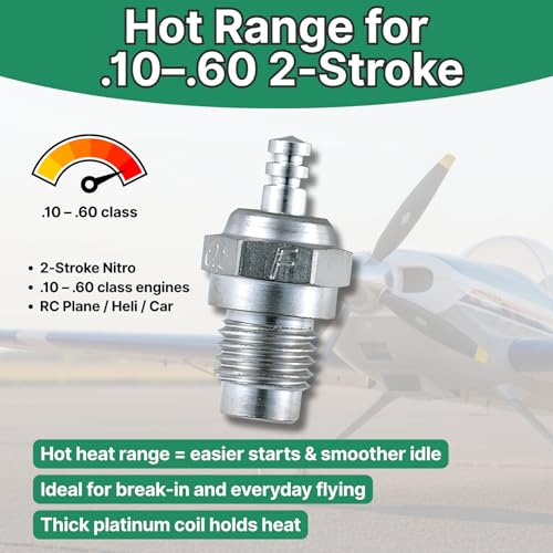 O.S. #6 Glow Plug (Formerly A3) – Hot Heat Range for .10–.60 2-Stroke Nitro Engines – 2-Pack + Cleaning Cloth | Smooth Idle, Break-In Friendly | Genuine O.S. 71605300