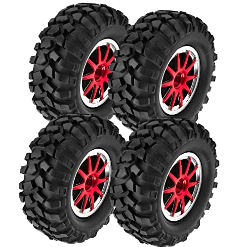 10-Spoke OD96mm Rubber Tires & Plastic Wheels Rim 12mm Hex Hub 1.9" RC Tires Compatible with Axial SCX10 Tamiya CC01 D90 TF2 HSP 1/10 Off-Road Crawler Car
