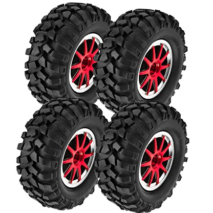 10-Spoke OD96mm Rubber Tires & Plastic Wheels Rim 12mm Hex Hub 1.9" RC Tires Compatible with Axial SCX10 Tamiya CC01 D90 TF2 HSP 1/10 Off-Road Crawler Car