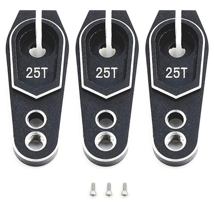 Aluminum 25T Servo Horn for 1/8 1/10 RC Off Road Crawler Drift (Silver) | Servo Arm Compatible with Futaba Savox Power HD HSP Servos Motor,CNC Machined,High Strength,Precision Fit - color: 3 Black Silver Packs