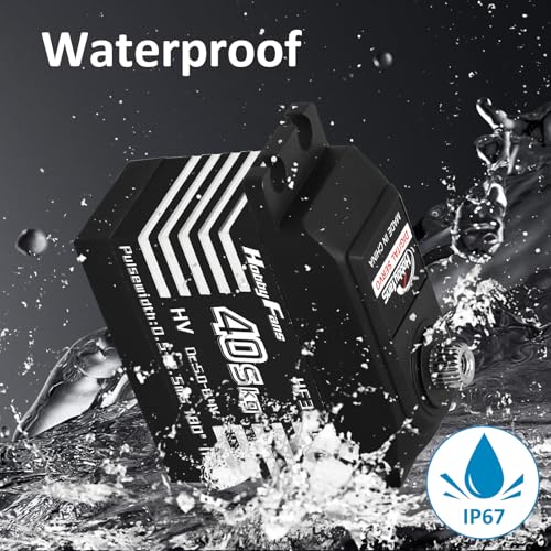 RC Digital Servo, IP67 Waterproof 40KG Metal Gear Servo High Torque Servo with 25T Servo Horn for 1/12 1/10 1/8 RC Car RC Crawler Robot Boat, Black - color: Black&silver