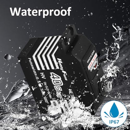 RC Digital Servo, IP67 Waterproof 40KG Metal Gear Servo High Torque Servo with 25T Servo Horn for 1/12 1/10 1/8 RC Car RC Crawler Robot Boat, Black - color: Black&silver