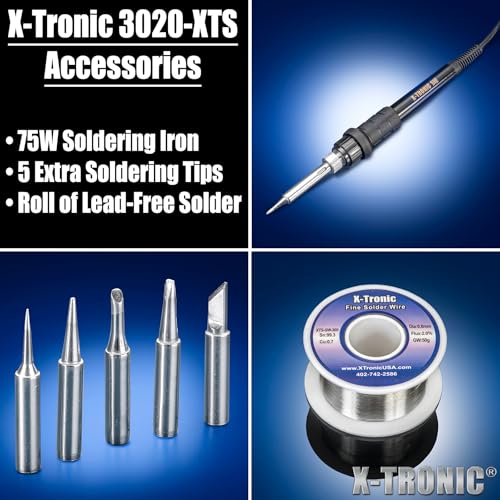 The Original X-Tronic 3020-XTS • 75W Soldering Iron Station Kit • 2 Helping Hands • 5 Extra Tips • Roll of Solder • Brass Sponge & Flux • Tweezers • Solder Sucker • °C/°F Toggle & Sleep Features! - style: Classic Style - 5 Extra Tips Plus Accessories