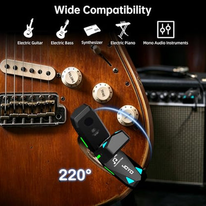 JOYO Wireless Guitar System UHF Transmitter Receiver 6 Channel <2ms Low Latency 150ft Long Range Rechargeable for Guitar Bass 6.35mm Mono Audio Cordless (JW-08)
