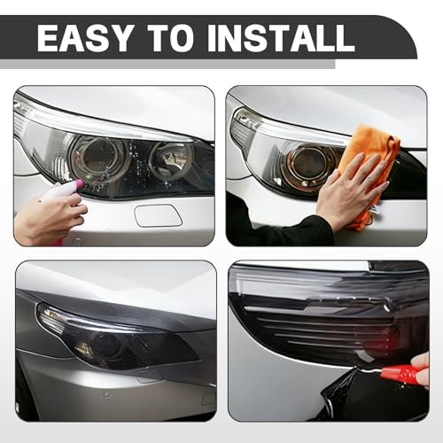 Car Lamp Film 12 X 48inch Cuttable and Stretchability, Non-Marking Self-Adhesive Decals Car Decor, Car Headlight Taillight Fog Lamp Packaging Protective Film, Black - color: Black