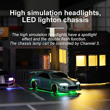 FLYCOLOR Turbo Racing C62 1:76 Scale Drift RC Car with Gyro Mini Full Proportional RTR 2.4GHZ Remote Control with 2 Replaceable Body Shell(Grayish Green) - color: Green2-drift