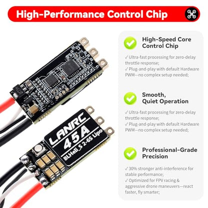 4Pcs 45A ESC 2-6S Brushless ESC Lipo BLHeli_S | Brushless Electronic Speed Controller 45A RGB LED Damped light Support D-Shot 150/300/600 for RC FPV Quadcopter