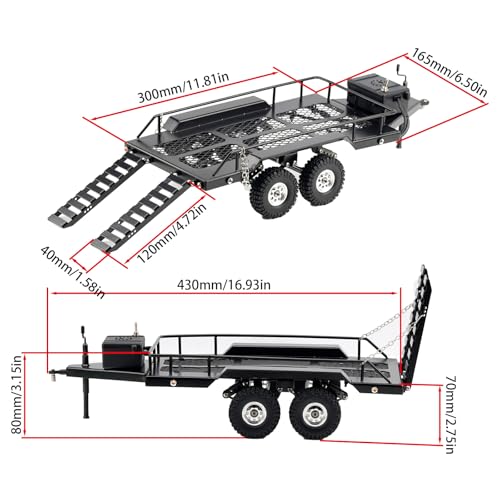 RC Trailer Metal Hitch Mount Trailer with Light Strip for TRX4M Defender Bronco F150 FCX18 SCX24 FCX24 AX24 Etc 1/18 1/24 RC Crawler Car,RC Trucks with Trailers Upgrades Accessories