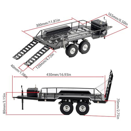 RC Trailer Metal Hitch Mount Trailer with Light Strip for TRX4M Defender Bronco F150 FCX18 SCX24 FCX24 AX24 Etc 1/18 1/24 RC Crawler Car,RC Trucks with Trailers Upgrades Accessories