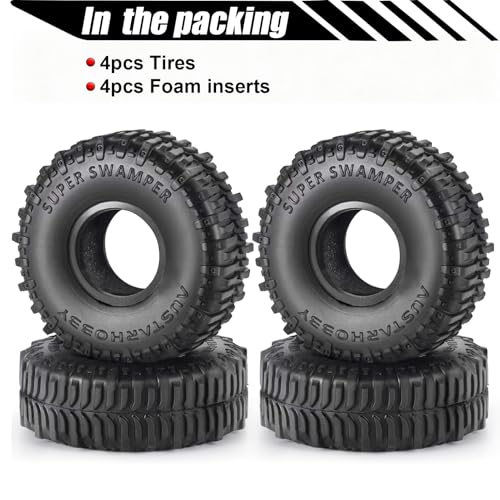 1.0 Tires RC Crawler 59 * 24mm with Foam Inserts 4pcs Swamp Stomper Tires for SCX24 1/18 TRX4M Upgrades - size: 59 * 24mm