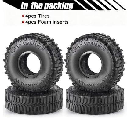 1.0 Tires RC Crawler 59 * 24mm with Foam Inserts 4pcs Swamp Stomper Tires for SCX24 1/18 TRX4M Upgrades - size: 59 * 24mm