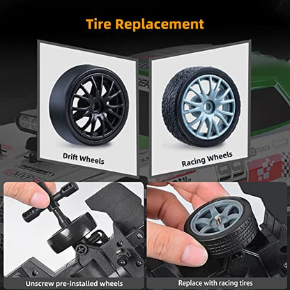RC Drift Car 2.4GHz 1:16 Scale 4WD High Speed Remote Control Cars Vehicle with LED Lights Two Batteries and Drifting Tires Racing Sport Toy Cars for Adults Boys Girls Kids - color: White
