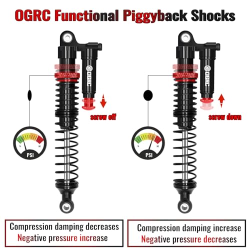 OGRC 100mm Aluminum Adjustable Piggyback Shock Absorber RC Damper for Axial SCX10 TRX4 TRX6 D90 1/10 RC Crawler Upgrade Parts (Black) - color: Black