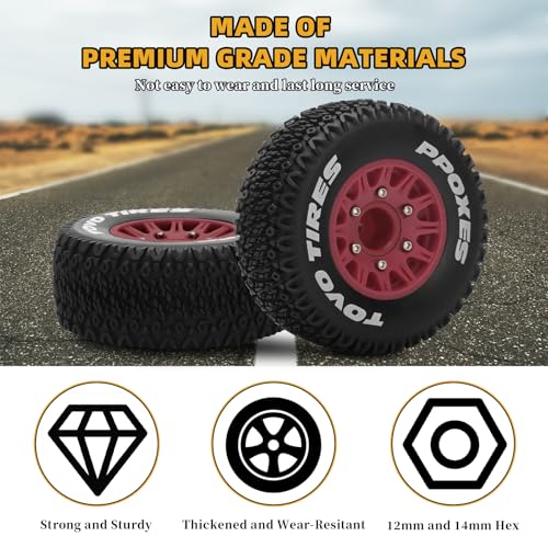 12mm/14mm/17mm Hex RC Wheels and Tires RC Truck Tires 1/10 Scale Tyres Detachable Replacement RC Car Tires for Arrma Senton Tires Slash Tires Axial Redcat Rc4wd Hex Fury (Red) - color: Red