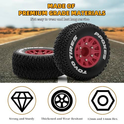 12mm/14mm/17mm Hex RC Wheels and Tires RC Truck Tires 1/10 Scale Tyres Detachable Replacement RC Car Tires for Arrma Senton Tires Slash Tires Axial Redcat Rc4wd Hex Fury (Red) - color: Red