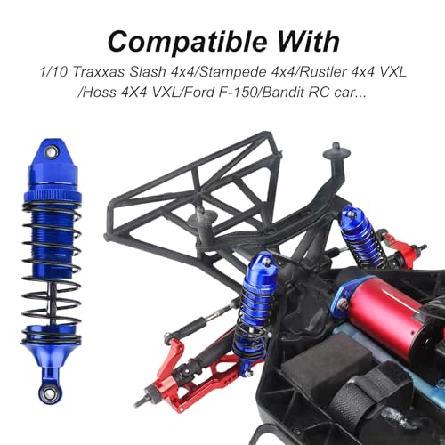 HobbyPark All Metal Shocks for Traxxas Rustler 4X4 VXL Slash 2WD 4x4 Hoss Stampede Bandit Nitro Shock Absorber Damper Set 1/10 Upgrades Parts Replace of 5862 (4-Pack) (Blue)