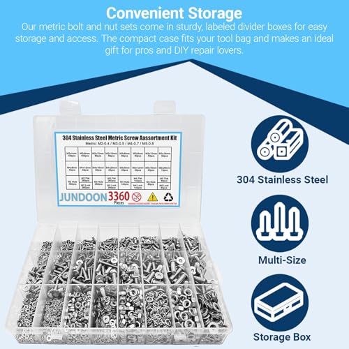 3360Pcs M2 M3 M4 M5 Stainless Steel Ultra Low Flat Head Hex Socket Cap Screws Assortment Kit, 304 Stainless Steel Metric Machine Screws with Hex Nuts, Flat Washers, Lock Washers - color: 3360 M2 M3 M4 M5 U