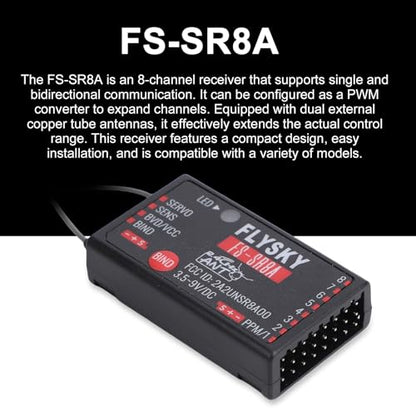 GoolRC Flysky FS-SR8A Receiver, 2.4GHz 8 Channel Receiver ANT Protocol Dual Antennas Compatible with Flysky FS-ST8 FS-ST16 FS-G7P FS-G7P+ FS-G11P RC Transmitter for RC Airplane Car Boat
