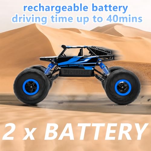 Cheerwing 1:18 Rock Crawler 2.4Ghz Remote Control Car 4WD Off Road RC Monster Truck 2 Battery (Blue) | 4WD Car,2 Rechagerbale Battery,LED Headlight,for Adults and Kids - color: Blue