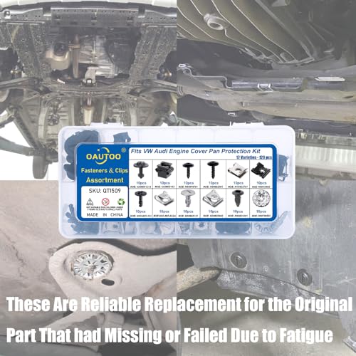 120pcs fits Audi Porsche VW & Skoda Engine Cover Pan Protection Fastener Screw Nut Clip Assortment Fender, Bumper, Radiator Support & Splash Shield Retainer Kit