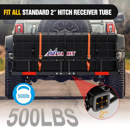 Nilight 60" x 24"x 7.87" Folding Carrier Fits 2-Inch Receiver 500 Lbs Capacity Soft Waterproof Bag Net Ratchet Straps for SUV Pickup RV‘s Vans Cars - style: 24"x 60"x 7.87",w/Bag,Net,Straps