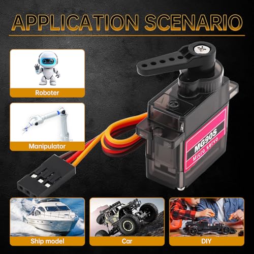 2 Pack MG90S Micro Servo Motor Full Metal Geared 9G, 360 Degree Rotation | Fit for RC car robot helicopter. Mini servos for Arduino DIY project - size: Control Angle 360 Degree