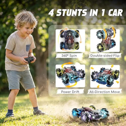 Spider Black Gesture Sensing Remote Control Car for Boy 3-12 | Double Sided RC Cars, Full-Body Light, 2.4GHz Hand Controlled, Rechargeable RC Stunt Car - color: Black