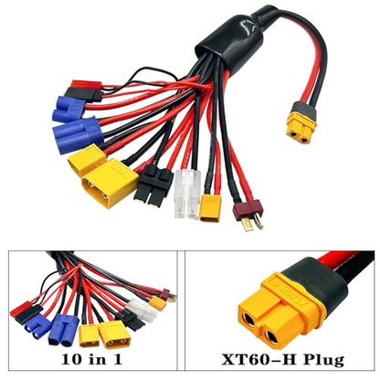 RC Lipo Battery Charger Adapter Connector 10 in 1 Convert Wire to XT60H Plug with 2-6S Charge Balance Board for TRX, T-Plug, Tamiya, Futaba, JST, XT90, XT60, XT30, EC3, EC5