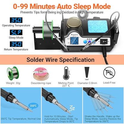 Preciva 927 IV Soldering Station Kit, 130W MAX Soldering Iron with 2 Helping Hands,Magnifying Glass,5 Extra Iron Tips,3 Preset Channels, Adjustable Temperature 194°F to 896°F - size: 927 IV