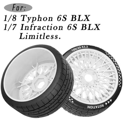 RC Wheels RC Tires for 1/8 Typhon 6S BLX,1/7 Infraction 6S BLX,Limitless,4PCS RC Wheels and Tires RC Truck Tires,Highway Tires Soft Tires,White